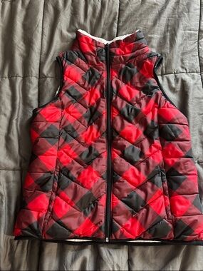 SO Red and Black Quilted Puffer Vest